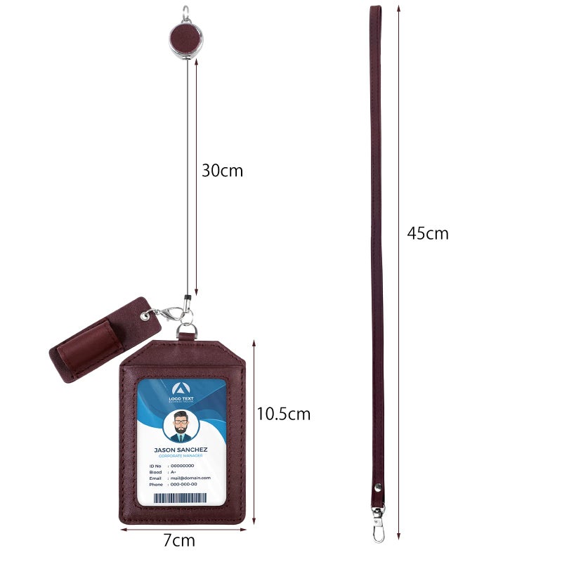 boshiho Office Badge Holder - Boshiho Genuine Leather Credit ID Card Holder with Stretch Neck Lanyard Vertical Style (Wine) - Image 3